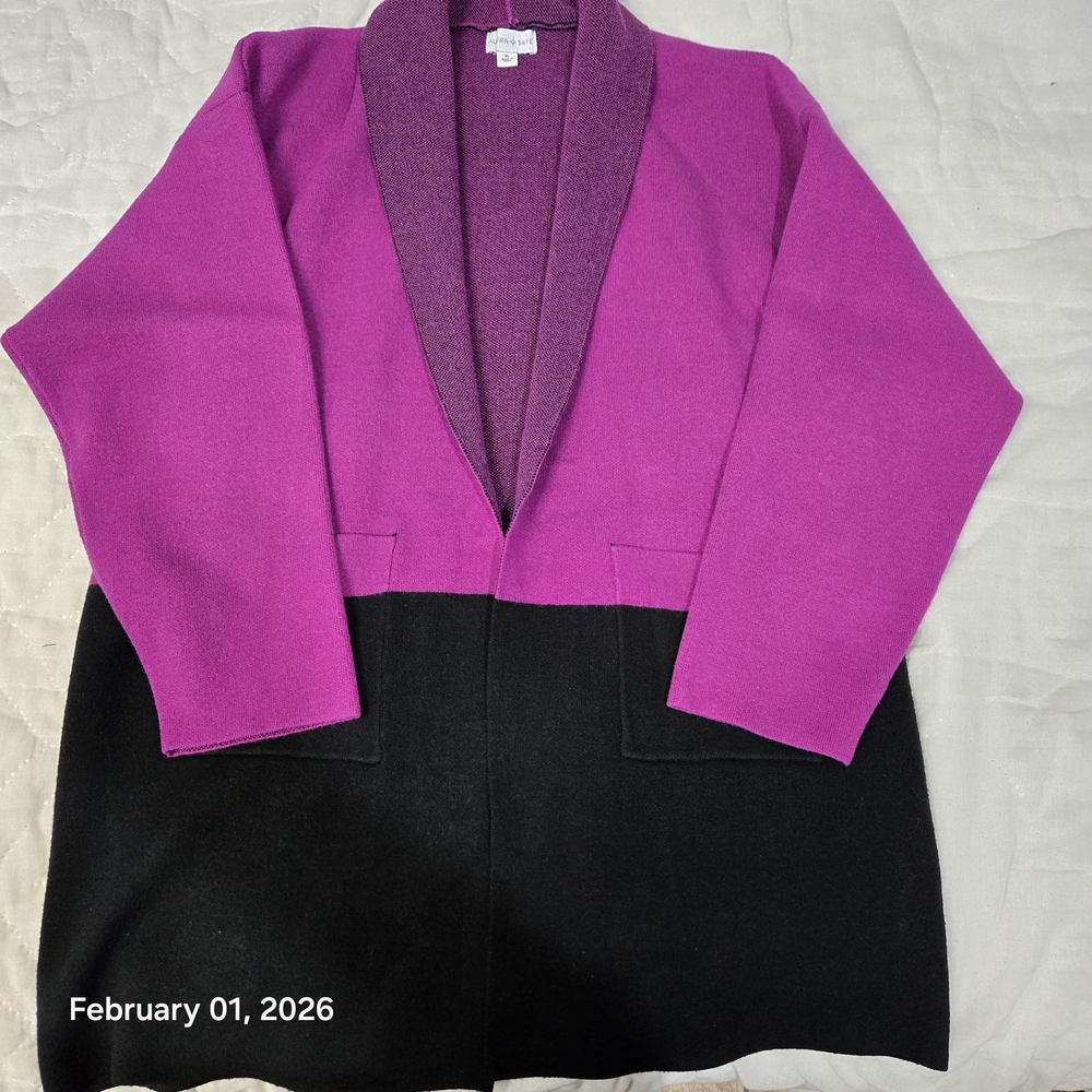 Sky Women's Magenta and Black Open Front Cardigan